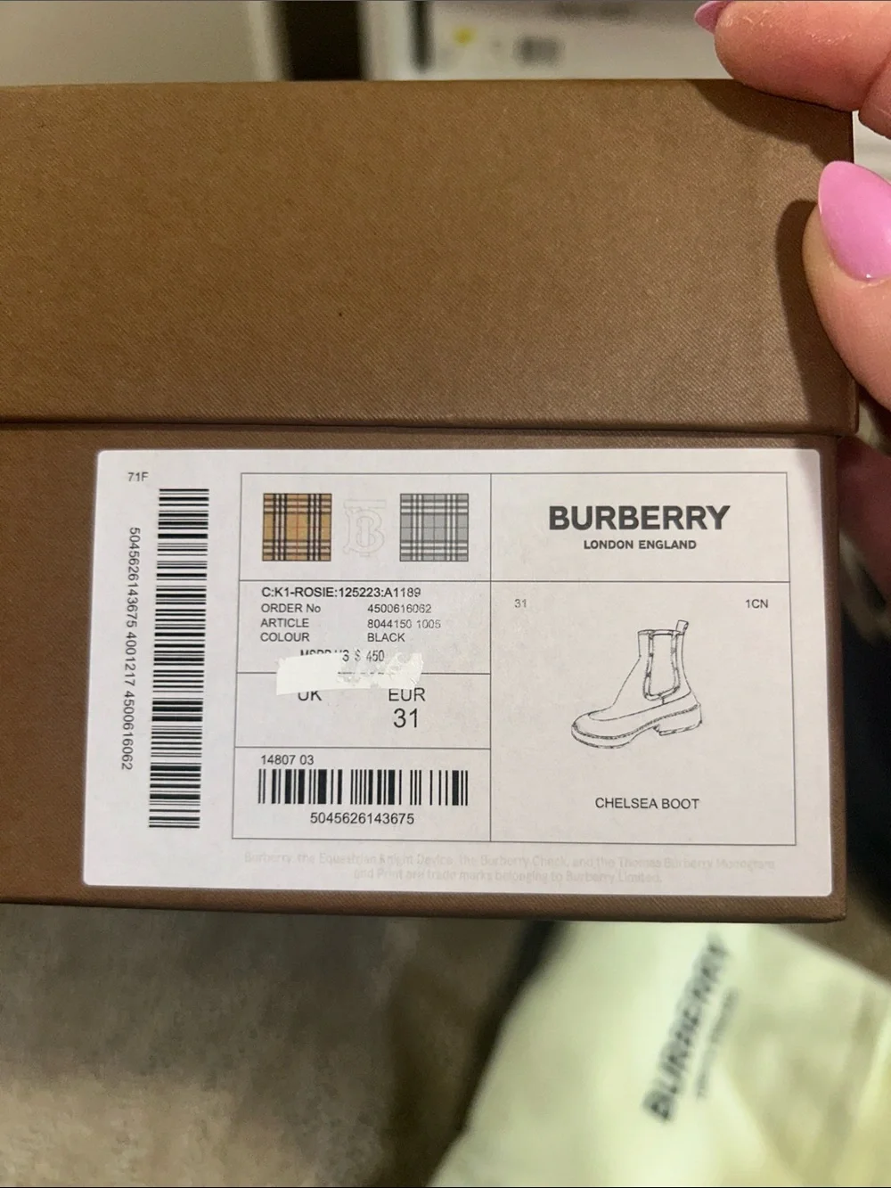 Burberry Black Chelsea Booties with Iconic Beige Check Trim
